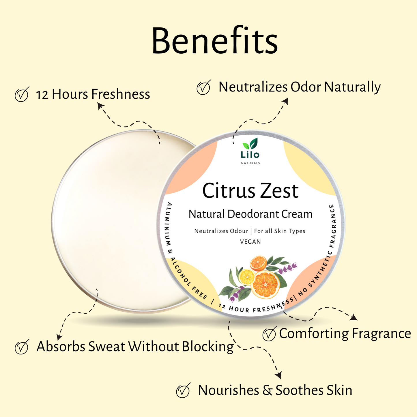 Natural Deodorant Cream| Citrus Zest | Enriched with Shea Butter, Mango Butter, Jojoba & Almond Oil