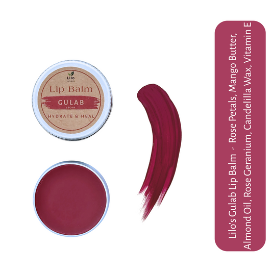 Gulab Lip Balm for Pigmented & Chapped Lips | Enriched with Rose Geranium, Candelilla Wax & Almond Oil |  Soothes, Repairs & Adds Pink Glow | All Natural, Handmade, Plant Based, Vegan and Chemical Free