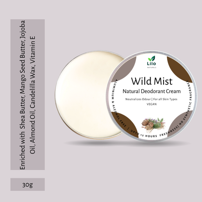 Natural Deodorant Cream | Wild Mist | Enriched with Shea Butter, Mango Butter, Jojoba & Almond Oil