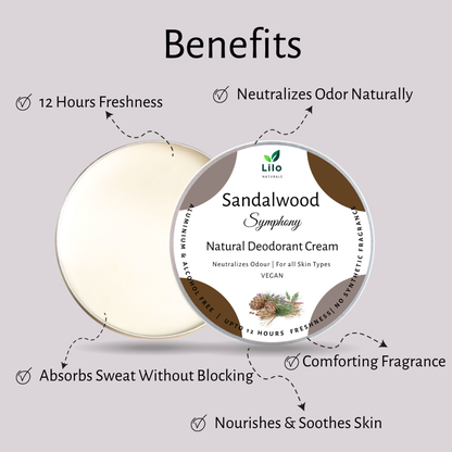 Lilo Naturals Sandalwood Symphony Natural Deodorant Cream – Aluminum-Free, 12-Hour Odor Protection