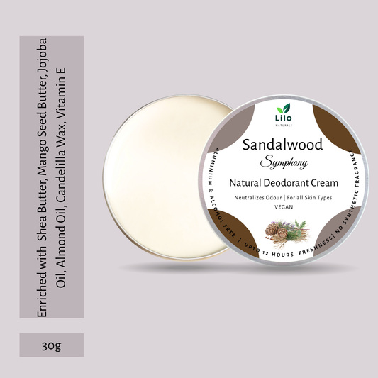 Natural Deodorant Cream - 12-Hour Odor Protection | Aluminum-Free | Sandalwood Symphony | Shea Butter, Mango Butter, Jojoba & Almond Oil | For Men & Women